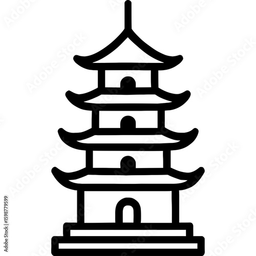 Black and white outline icon of pagoda tower vector