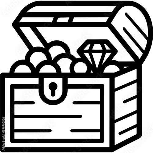 Open treasure chest outline icon vector
