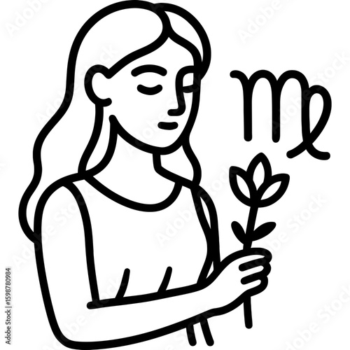 Virgo maiden zodiac symbol outline icon vector