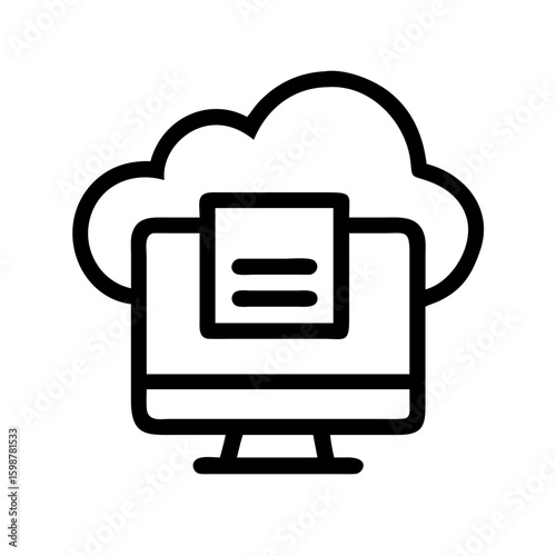 Cloud computing document on computer screen vector icon for data storage and backup service online access