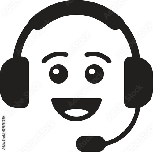 Happy Customer Service Emoji Wearing a Headset is Ready to Assist and Provide Support, Perfect for Contact Centers and Online Help Desks