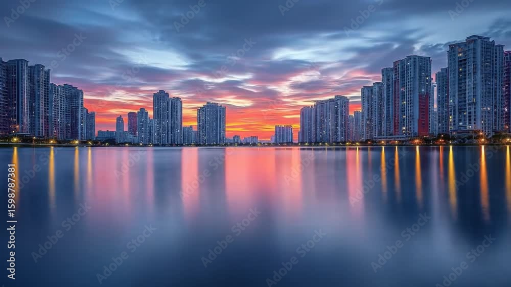 custom made wallpaper toronto digitalCity skyline at sunset reflected in water