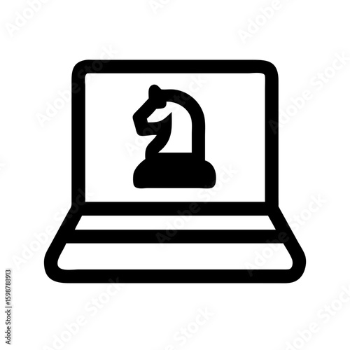 Online chess game strategy on laptop screen for digital board game players and competition skill