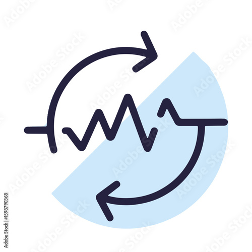 Minimalistic pulsar icon depicting ovulation cycle chart in black lines on a pastel blue background, health and wellness concept.