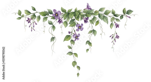 Elegant wisteria garland with cascading blooms and leaves