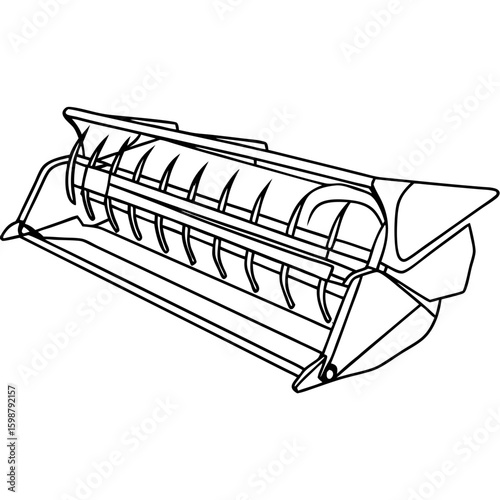 Agricultural folding grain header in outline showcases harvesting equipment for grain collection. This folding grain header is a crucial component for efficient agricultural practices.