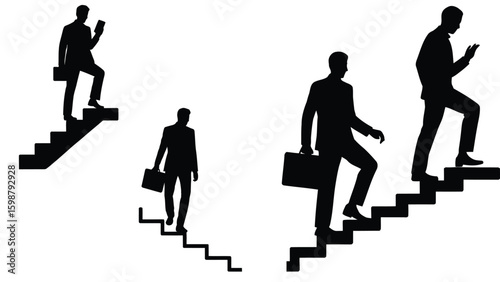 Silhouette of businessman climbing up a ladder with briefcase vector