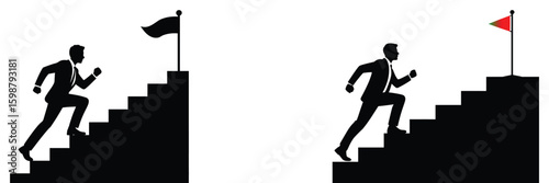 silhouette of determined businessman climbing stairs towards success