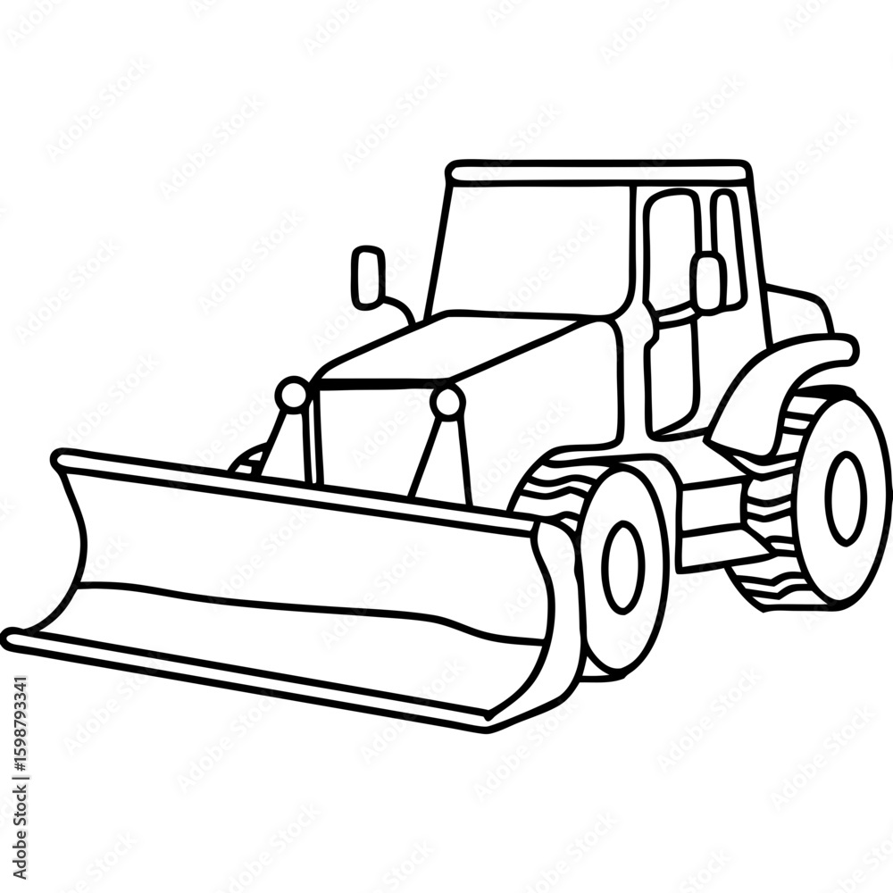 Naklejka premium Outlined snow-plow design for winter maintenance equipment on road. Snow-plow machine operates for removing snow, ice from roadways, parking lots, airfields, and railways,