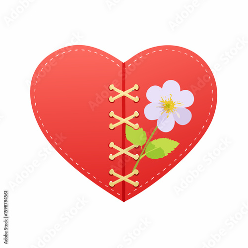 Stitched heart sprouting a flower, symbol of gentle emotional recovery and inner healing through pain.