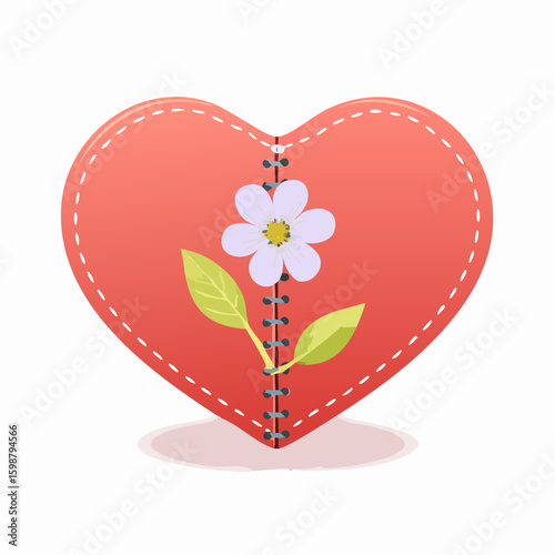 Stitched heart sprouting a flower, symbol of gentle emotional recovery and inner healing through pain.