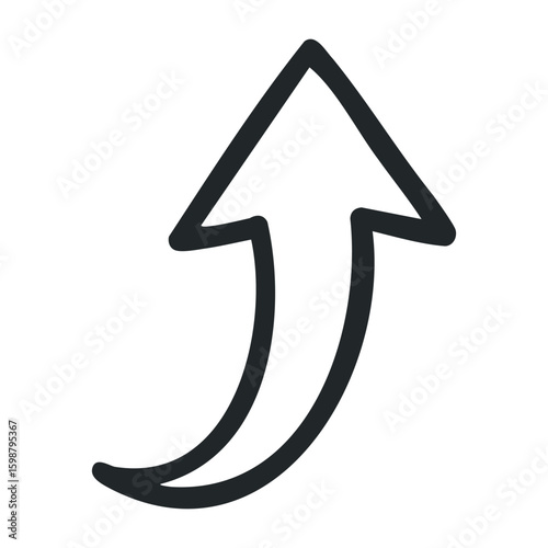 Curved arrow pointing upward with thick black outline on white background. Vector illustration