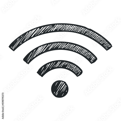 Hand-drawn wifi symbol sketch with arched lines on white background. Vector illustration