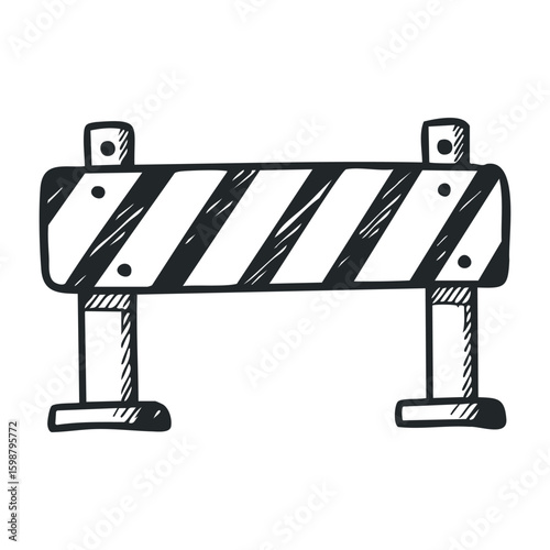 Hand-drawn traffic barrier sketch showing black and white stripes. Vector illustration