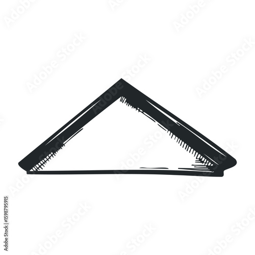 Black and white triangle shape with rough hand-drawn lines and sketch details. Vector illustration