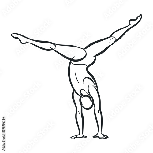 Female acrobat performing handstand with graceful balance and flexibility. Vector illustration