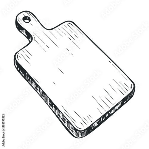 Wooden cutting board design with textured details on white background. Vector illustration