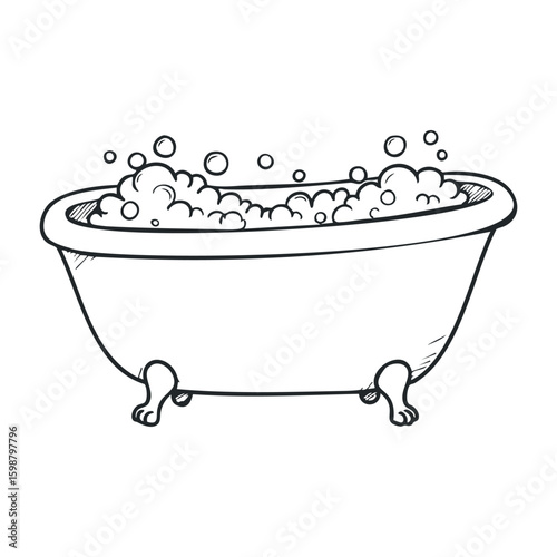 Vintage clawfoot bathtub with bubbles and foam. Vector illustration