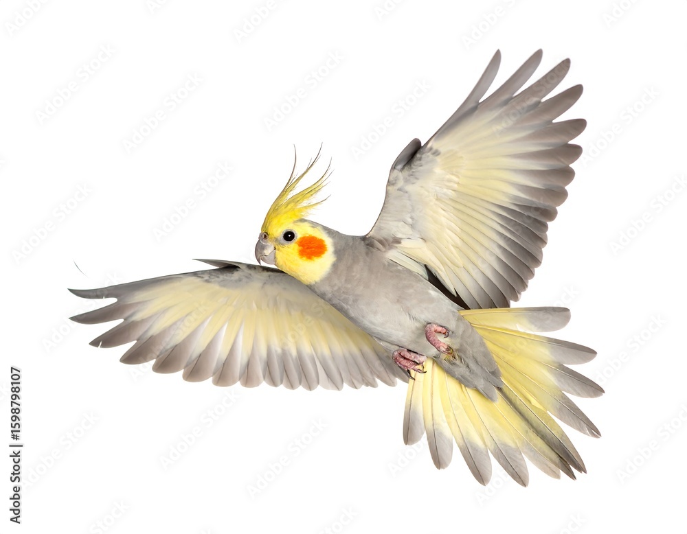 Obraz premium Grey and yellow parrot in flight
