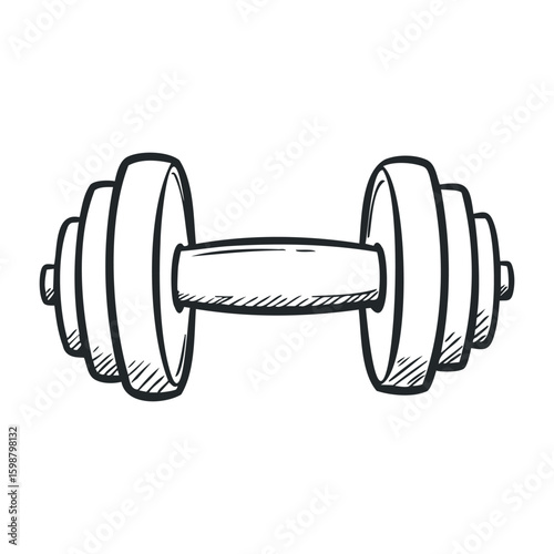 Black and white dumbbell drawing for fitness and exercise inspiration. Vector illustration