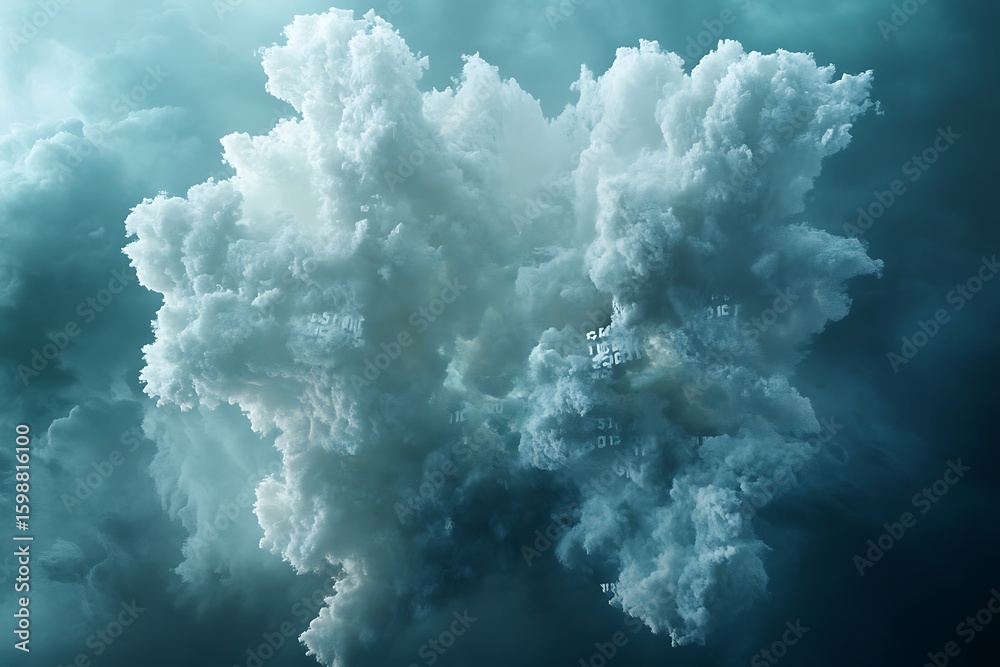 Fototapeta premium Abstract Cloud Formation with Text Overlay in Atmospheric Sky
