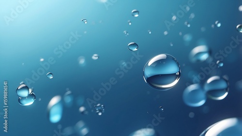 Wallpaper Mural Water droplets floating in blue gradient background create a serene abstract scene Torontodigital.ca