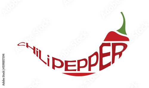 Hot chili pepper with inscription chili pepper. Vegetable, planting and harvest symbol. Natural organic food. Isolated vector image