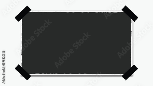 Frame vector template with torn paper inside and tape on each corner. Perfect for photo placeholder, infographic layout, and decorative border.