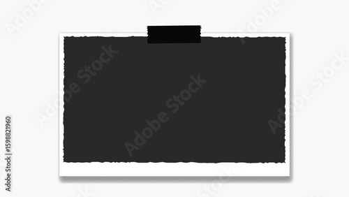 Frame vector template with torn paper inside and tape on the top. Perfect for photo placeholder, infographic layout, and decorative border.