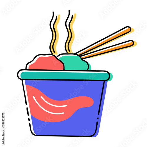 cup of instant noodles with steam and chopsticks 