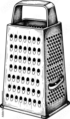 Single grater with realistic holes and metal texture, hand-drawn style