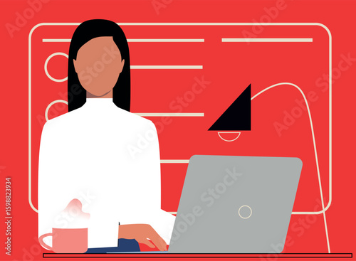Stylized faceless girl surrounded by a deep blue background filled with digital code, symbols, and abstract UI elements. Clean and modern, perfect for tech blogs, web design, or software visuals.