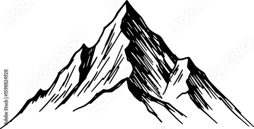 Single mountain peak with rough ink lines, hand-drawn style