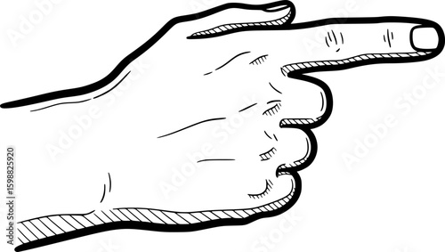 Hand pointing with index finger to the right icon, hand-drawn style