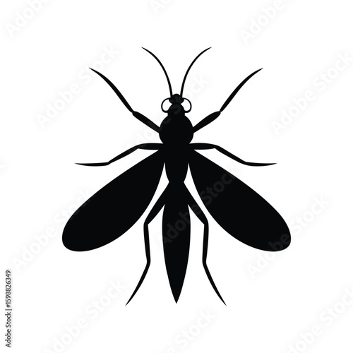 Mayfly insect silhouette with upright wings vector illustration.