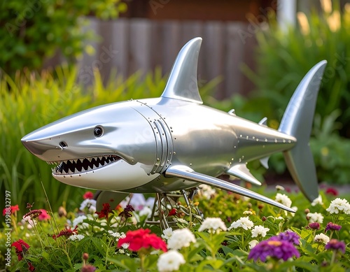 Wallpaper Mural Metallic shark sculpture garden art Torontodigital.ca