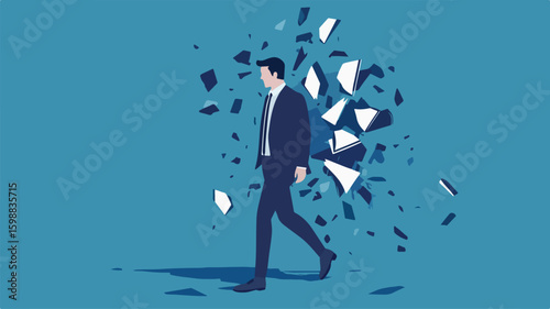 Businessman Overcoming Deep Break Concept in Mixed Media