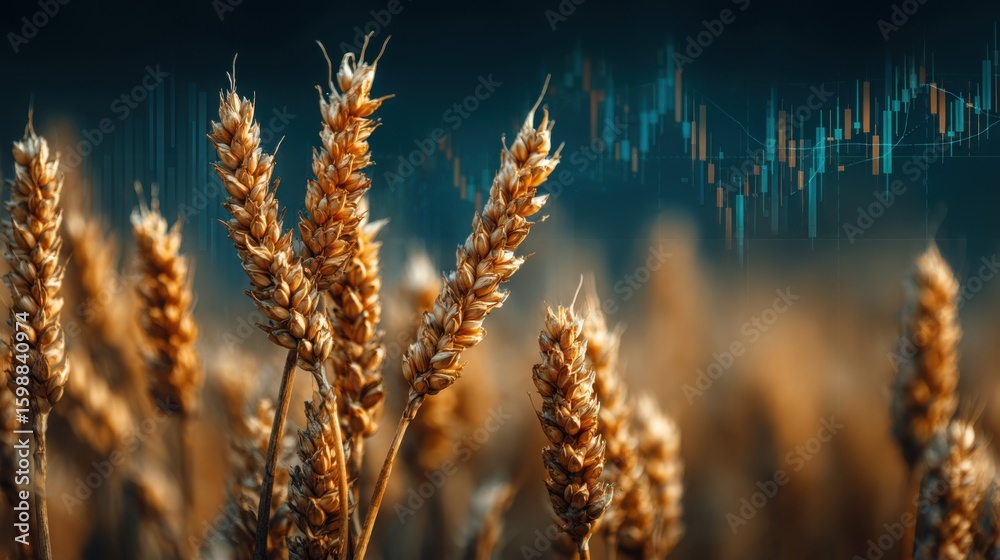 Fototapeta premium A field of wheat is shown with a blue sky background. The wheat is golden and the sky is clear and bright. The wheat is tall and the sky is filled with fluffy white clouds. The scene is peaceful