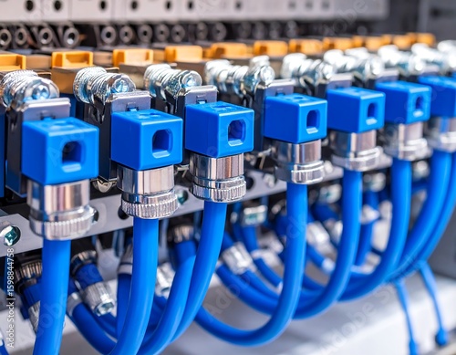 Electrical control panel with blue wiring