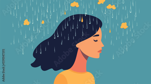 Simple Flat Vector Illustration Concept of Depression, Mental Health Awareness Design