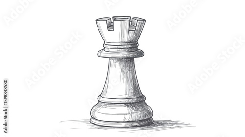 Detailed Hand-drawn Sketch of Chess Rook Piece