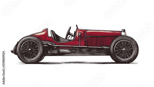 Vintage Racing Car Color Engraving Illustration for Graphic Design Projects