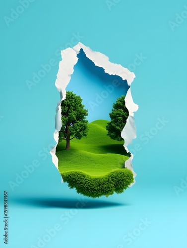 Hopeful Landscape Through Torn Paper - Nature Escape Concept