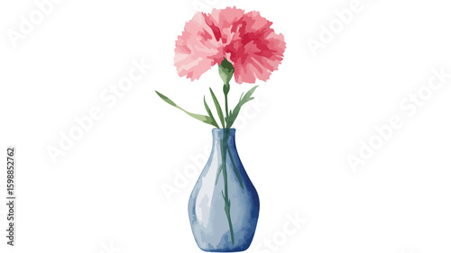 Vibrant Watercolor Carnation Flower in Vase - Stunning Botanical Illustration