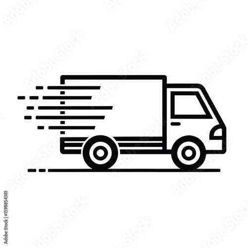 Express Delivery Truck Icon Vector - Fast Shipping Line Art Illustration