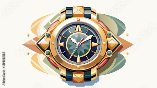 Contemporary designer watch for women with ceramic links, mirror-finish dial, and gold-toned accents. A blend of fashion and technology — ideal for vector illustration on white surface.