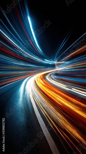 Stunning photo of car motion trails. Speed light streaks background with blurred fast moving light effect, Racing cars dynamic flash effects city road with long exposure night.