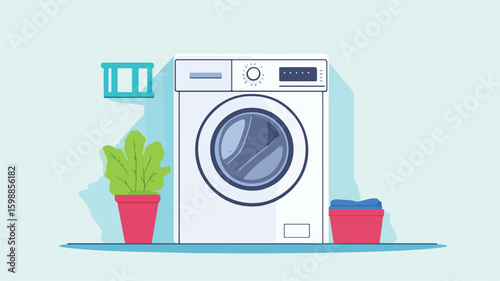 Modern Washing Machine Vector Illustration in Simple Style for Laundry Concepts
