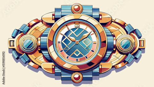 Contemporary designer watch for women with ceramic links, mirror-finish dial, and gold-toned accents. A blend of fashion and technology — ideal for vector illustration on white surface.