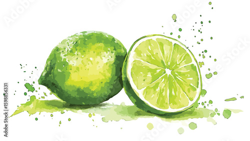 Watercolor Lime Fruits Splash Style Illustration